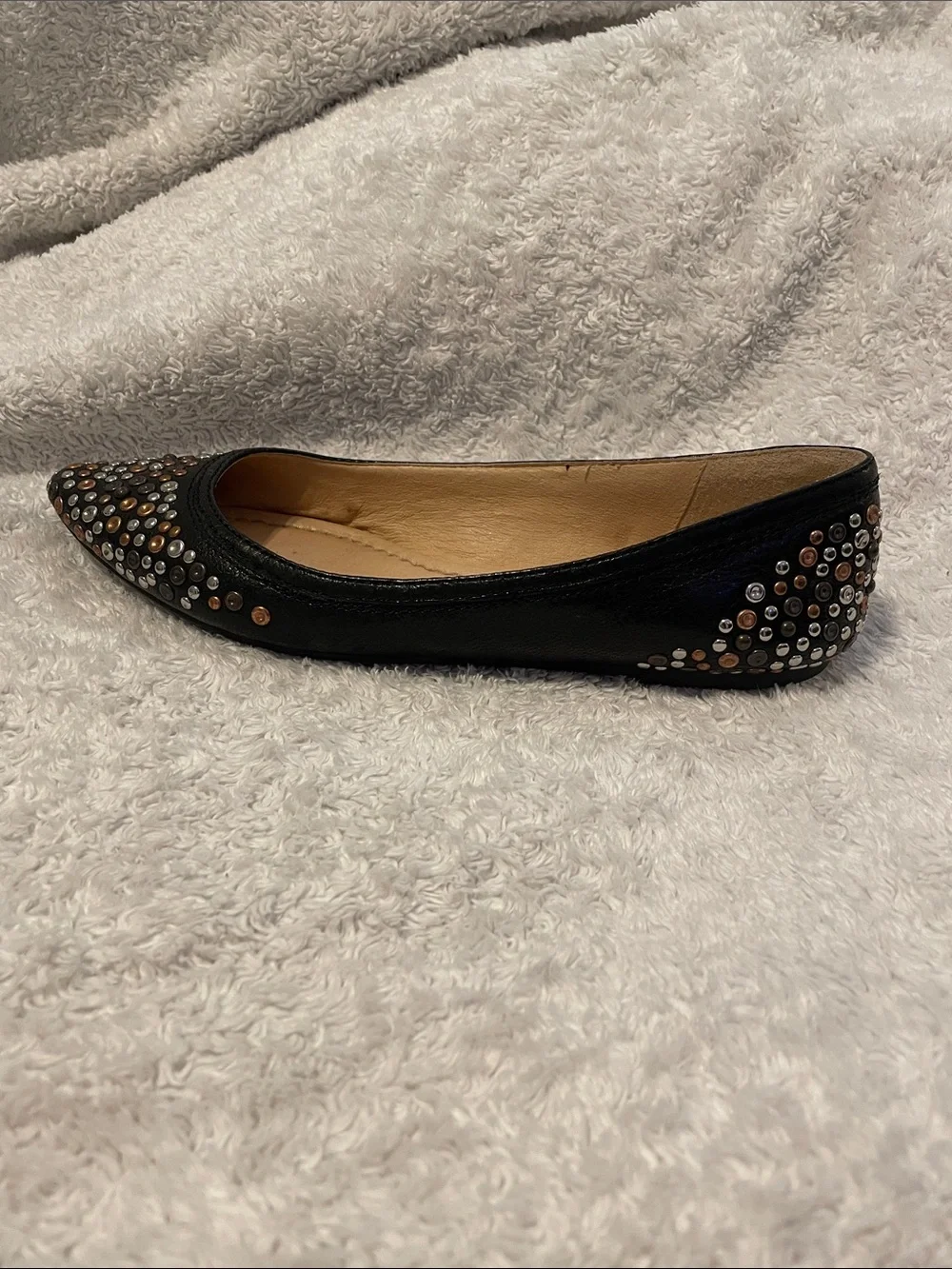 Frye Black Pointed Toe Studded Flats